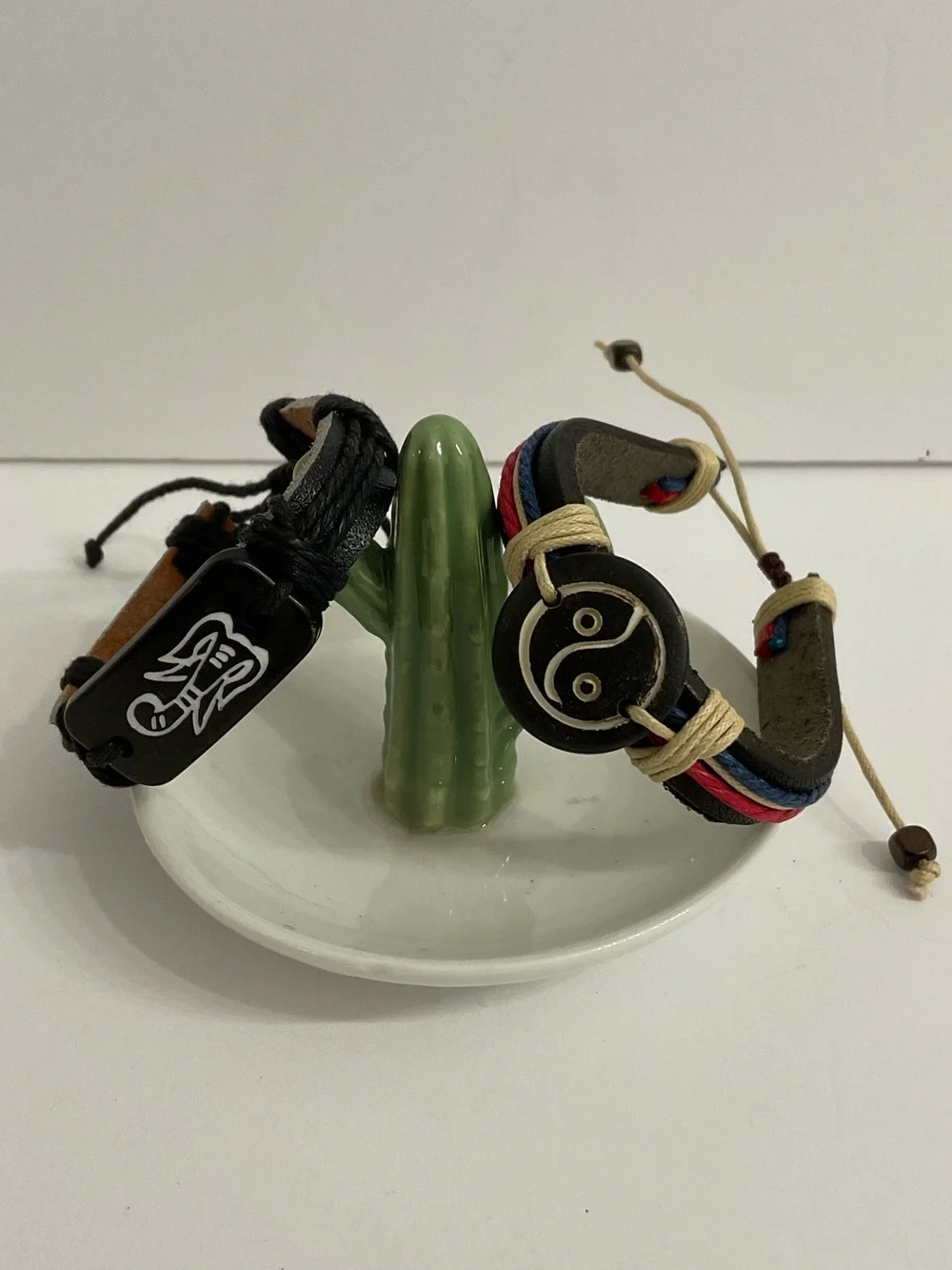 Leather Handmade Carved Bracelets Elephant Lord Ganesha & Yin Yang